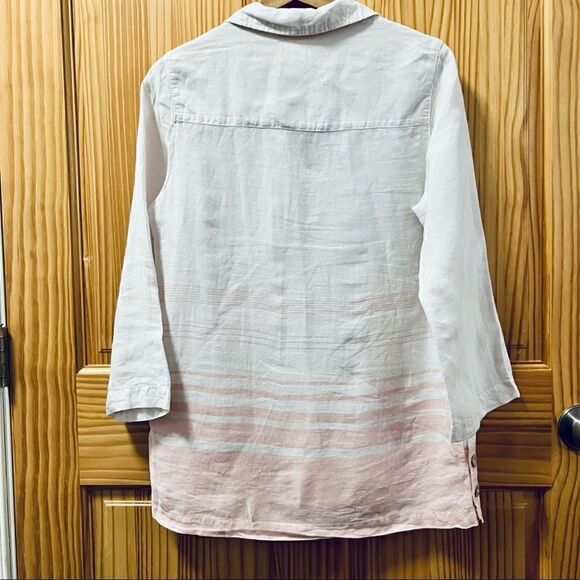 Sigrid Olsen pink white stripe 100% linen tunic button hip cover up shirt top S - Picture 4 of 6